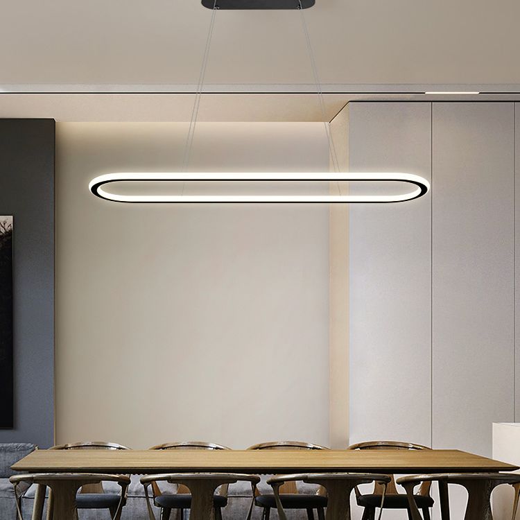 Minimalist Oval Island Lighting Fixture Metal Dinning Room LED Island Ceiling Light