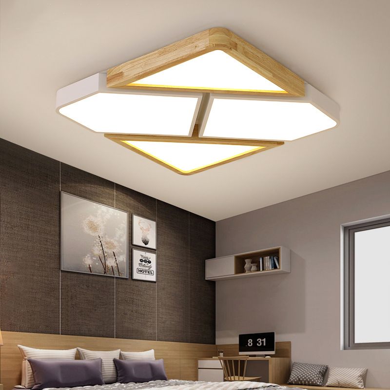Plafoniera quadrata con montaggio a soffitto quadrata con giunzione in grigio/bianco/verde Legno nordico e metallo 18"/21,5"/34,5" Ampia plafoniera LED per camera da letto in colore caldo/bianco/neutro