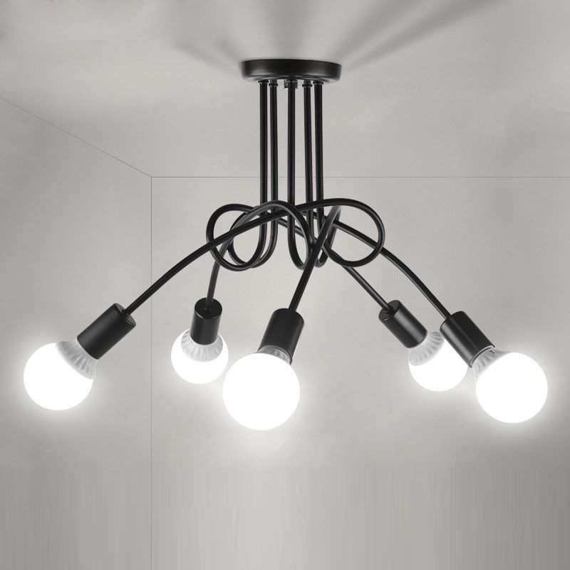 Industrial Style Ceiling Light Metal Multi Head Semi Flush-mount Lamp for Living Room