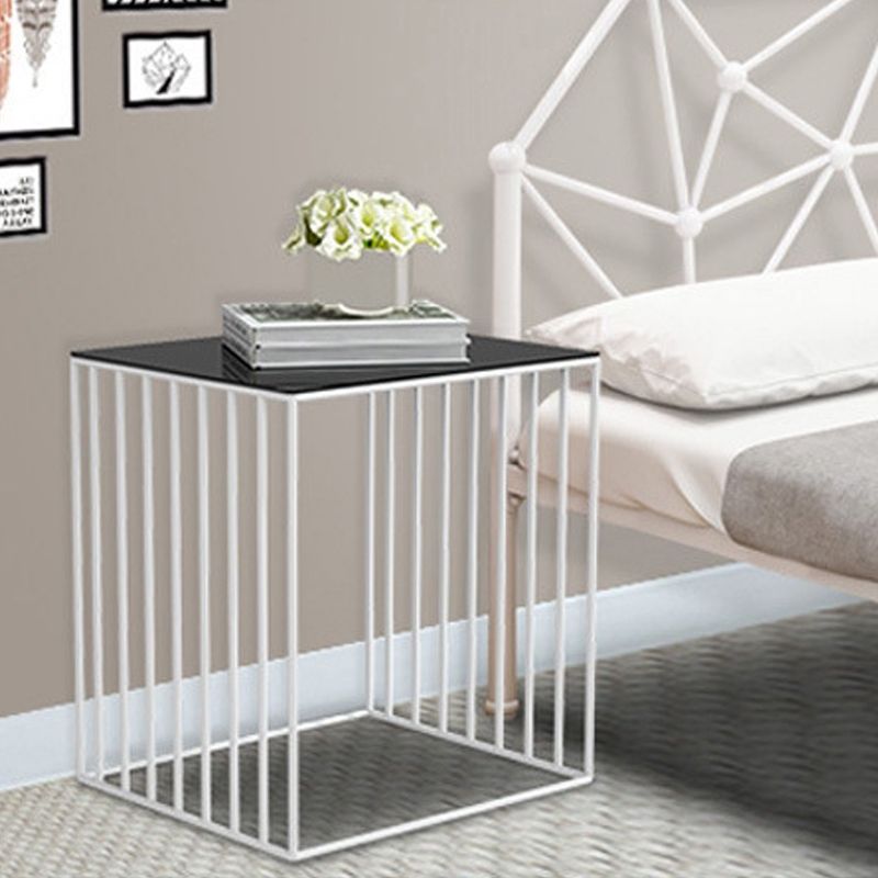 Contemporary Glass Top Frame Square Bedside Accent Side Table