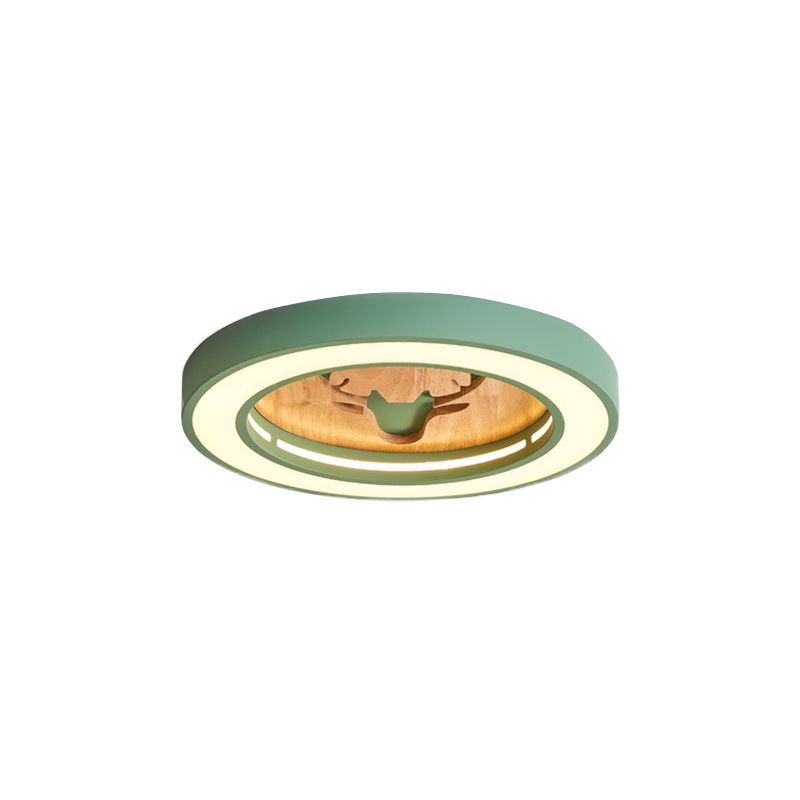 Macaron Colored Round Ceiling Fixture with Deer Nordic Acrylic Flush Ceiling Light for Hallway