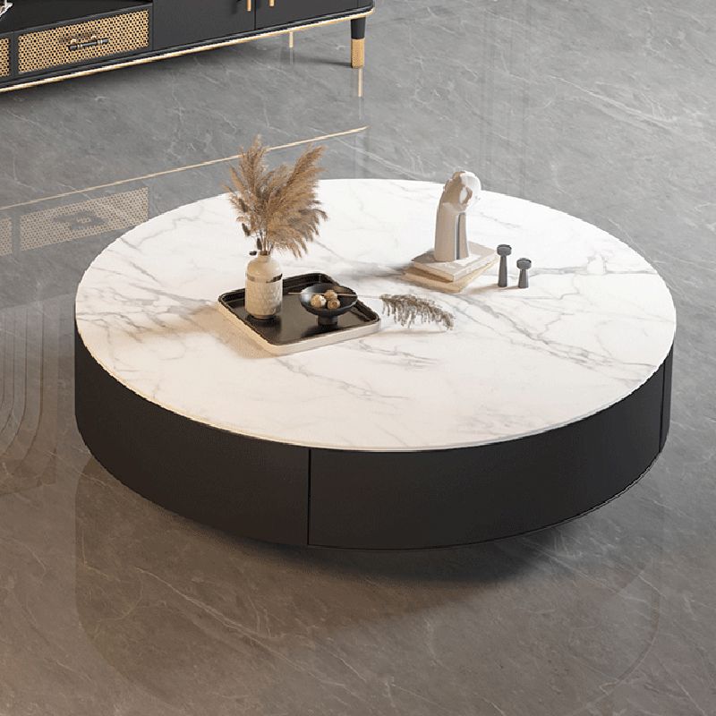 Metal Drum Coffee Table with Storage Round Cocktail Table in Black