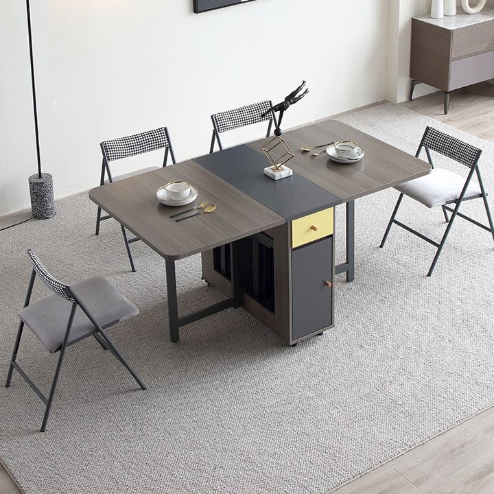 Modern Folding Dining Table Rectangle Tabletop with 2 Drawers