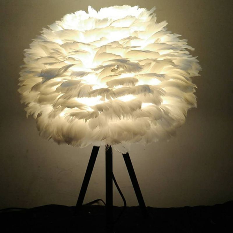 Global Feather Night Light Nordic 1-Light White/Red/Pink Table Lamp with 3-Leg Stand in Black/White