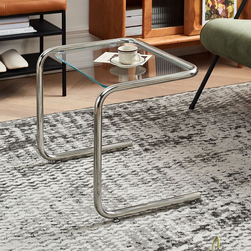 Modernistic Metal C Side Table Glass Top Side End Table for Living Room