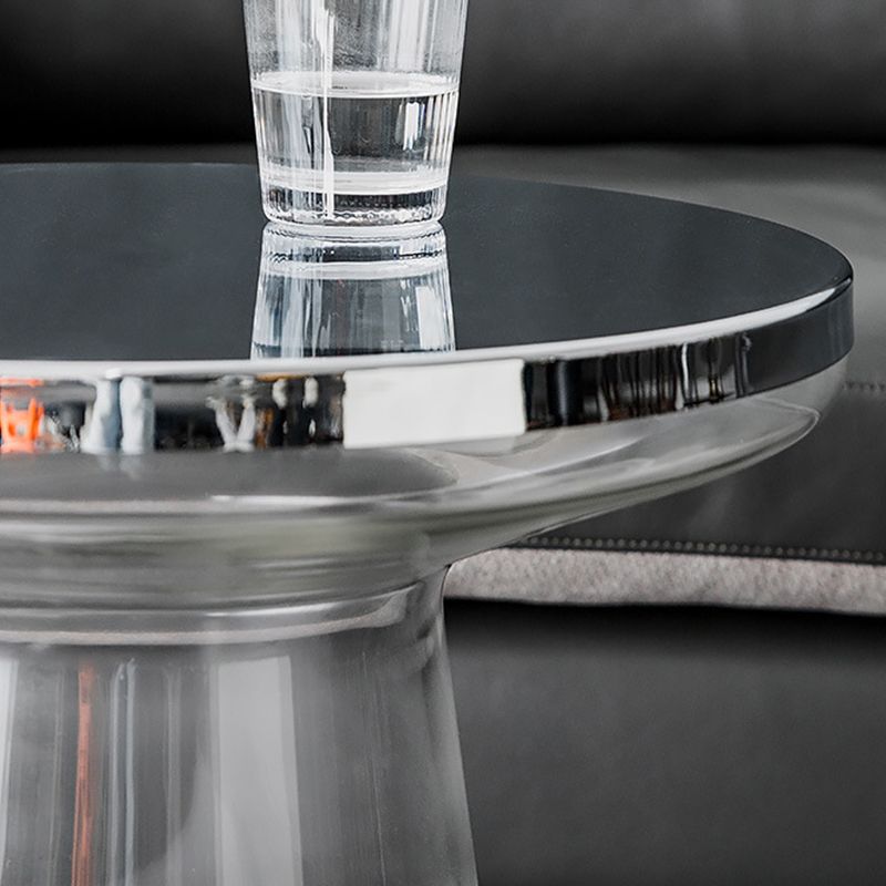 Pedestal Glass End Table Metal Top Round Side Table - 18.11" W x 18.11" D x 20.87" H