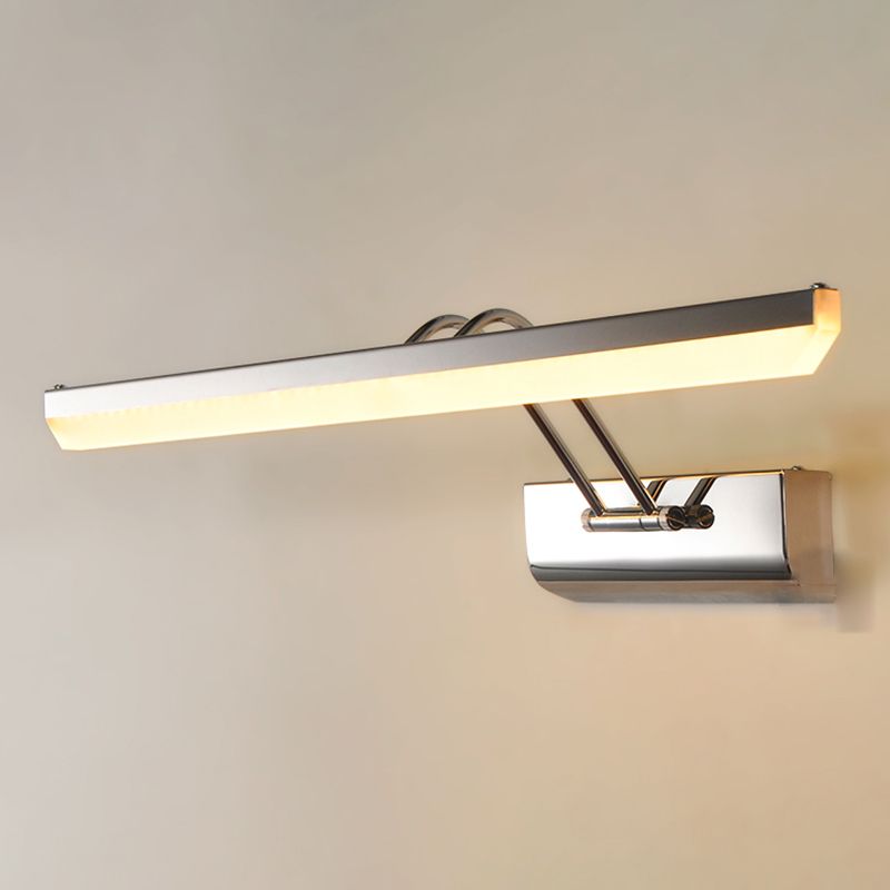 Luce di vanità moderna lineare Metal Mirror LED a 1 luce Light per bagno in argento