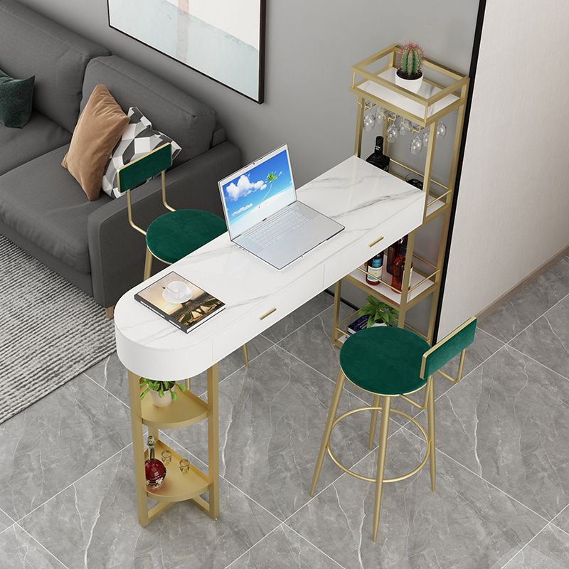 Contemporary Indoor Marble Cocktail Bar Table Storage Sled Bistro Bar Table