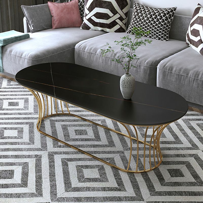 Frame Base Coffee Table Modernism Elliptical Stone Cocktail Table