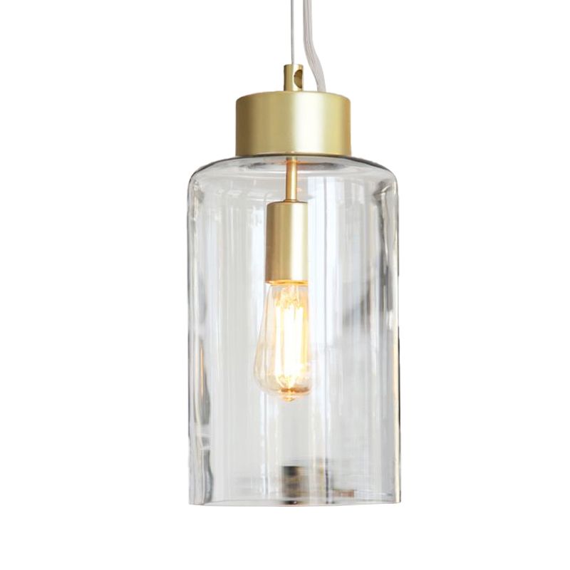 Brass Cylinder Hanging Light Fixture Modernism 1 Head Clear Glass Pendant Ceiling Light