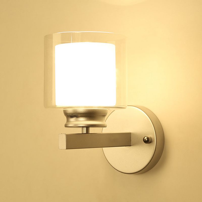 Modern Style Cylinder Shade Wall Light Glass 1 Light Sconces for Bedroom