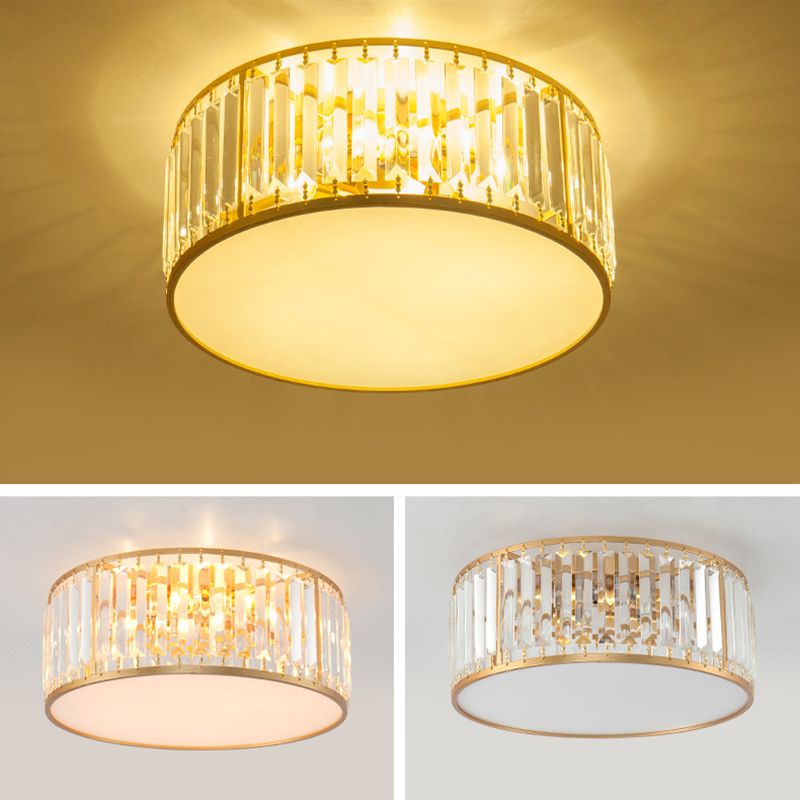 Modern Home Decor Drum Shape Flush Crystal Ceiling Lights for Sitting Room