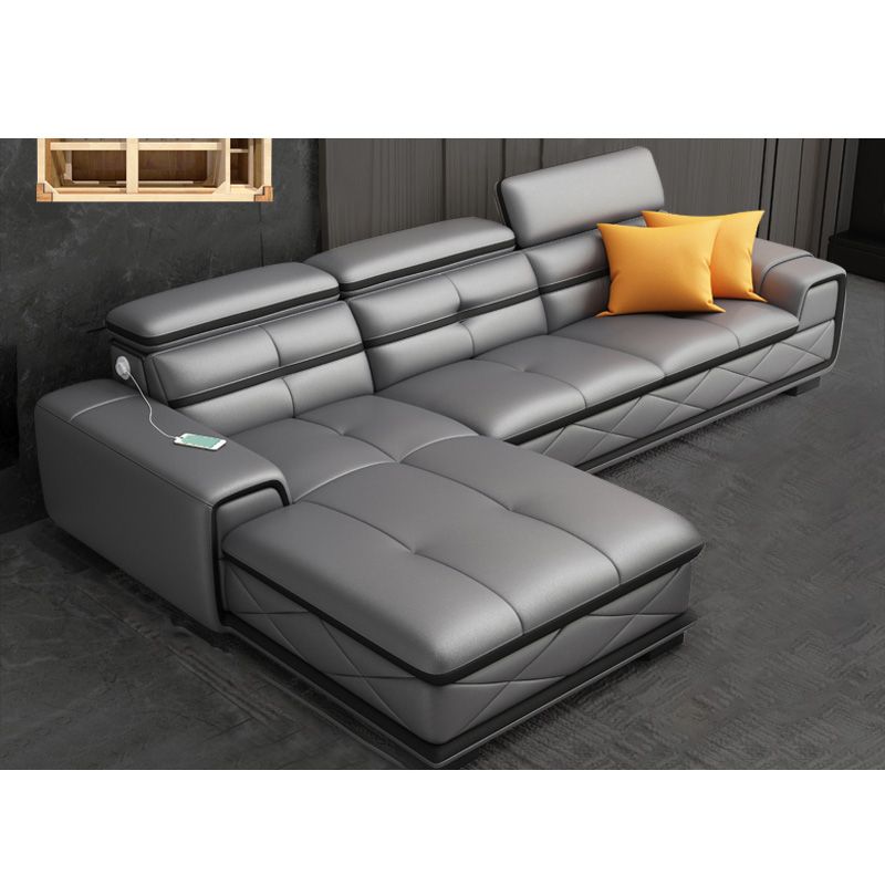 Light-grey Contemporary Sofa and Chaise L-Shape High Back Sectional