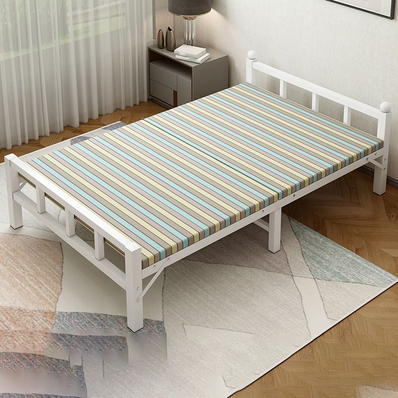 White Steel Folding Bed Contemporary Open-Frame Bed Set - 23.6" H