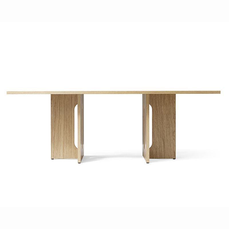 Mesa de comedor rectangular de color madera, mesa de madera maciza, simplicidad con pedestal doble