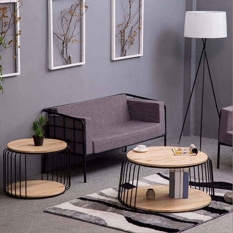 Nordic Solid Wood Round Coffee Cocktail Table with Floor Shelf