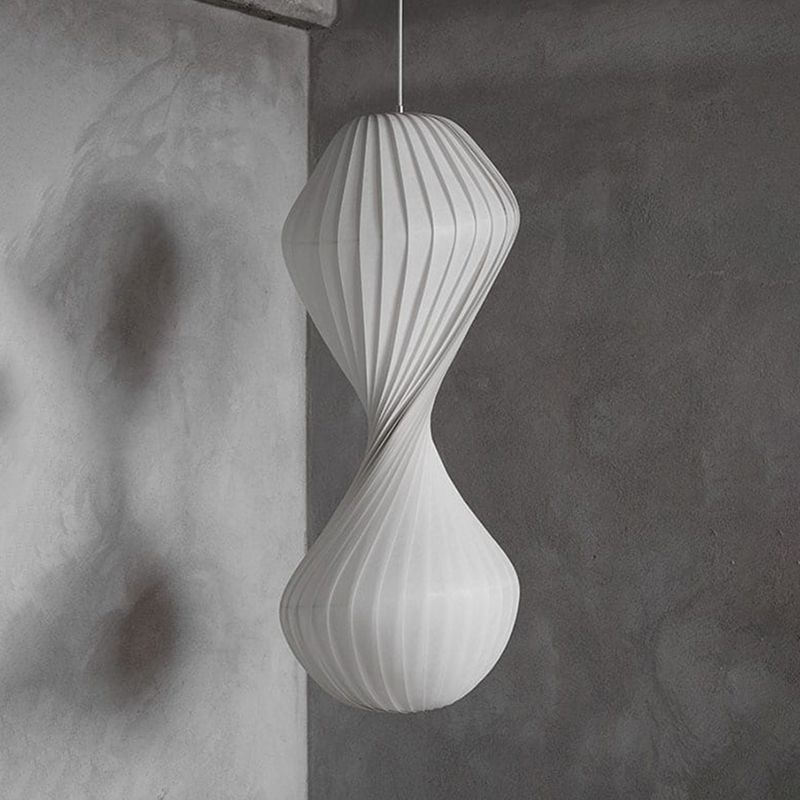 Contemporary Simplicity Designer Pendant Lamp 15.7" Wide Twisted Shaped Silkworm Hanging Light in White