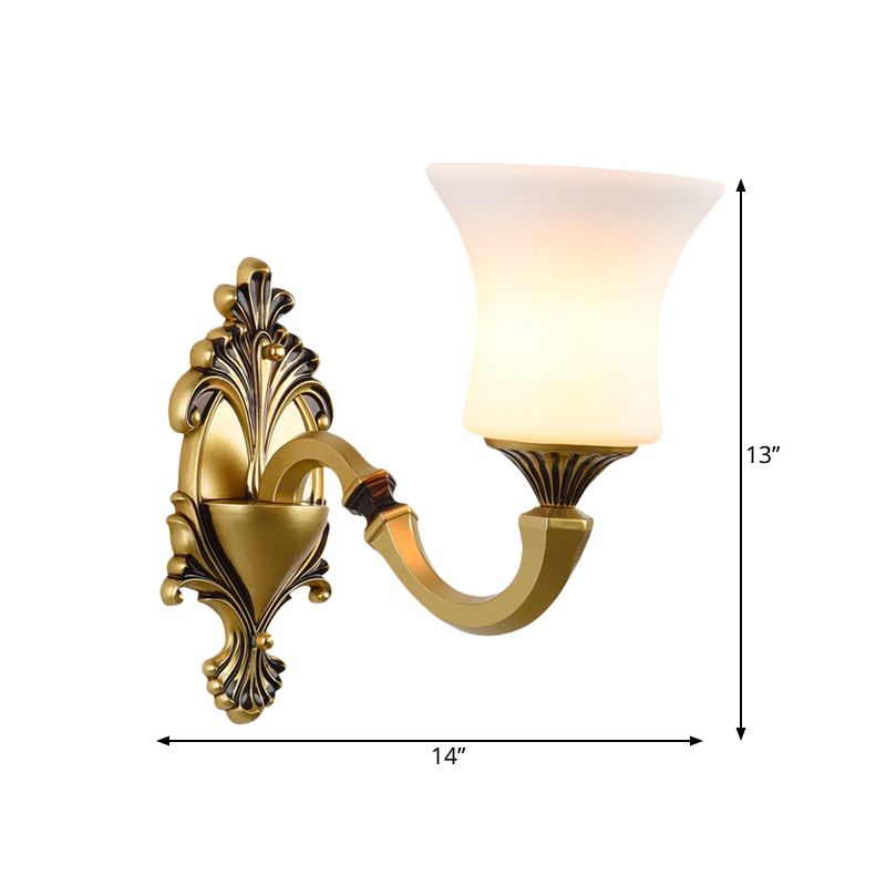 Bell Bedroom Up Wall Mounted Light Antiqued Frosted Glass 1/2-Light Brass Wall Lamp Fixture