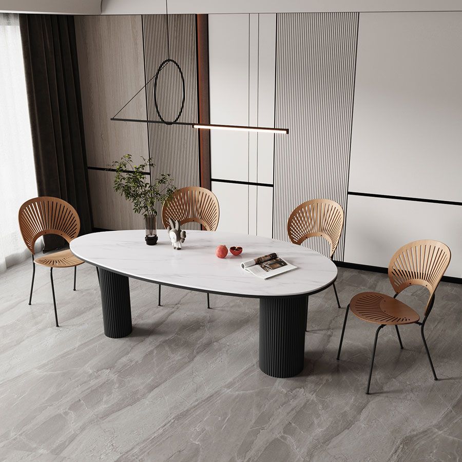 Sintered Stone Top Dining Table Oval Table with Metal Base and 3 Legs