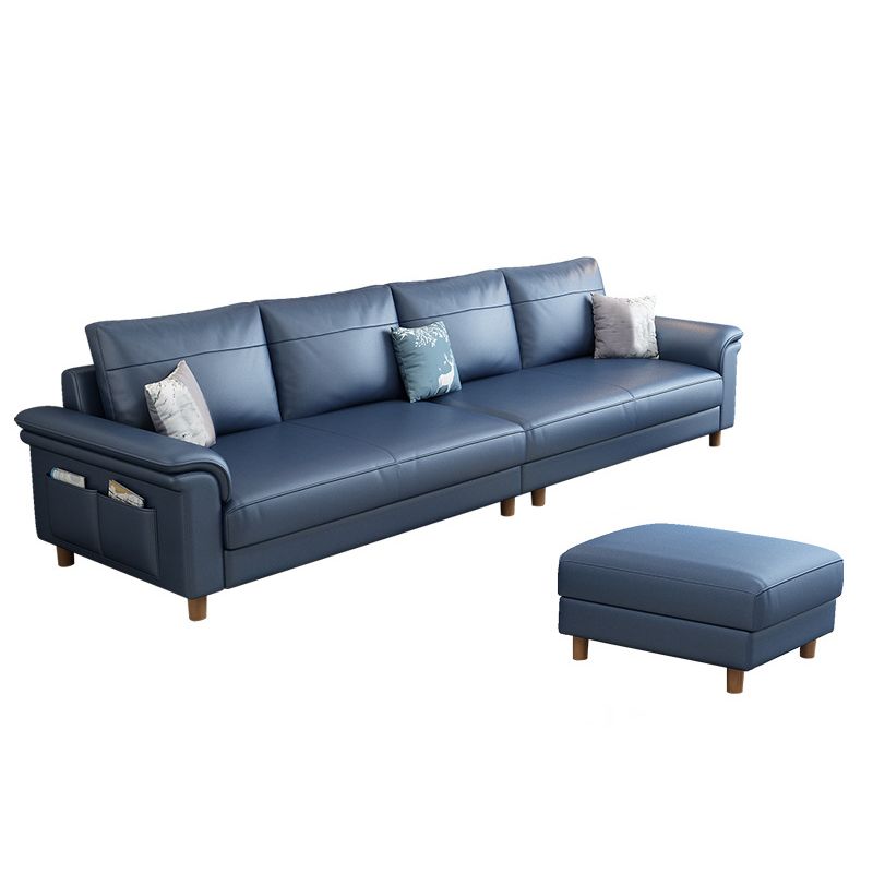 Scandinavian Dark Blue Faux Leather Pillow Top Arm Sofa/Sectionals with Wear-Resistant
