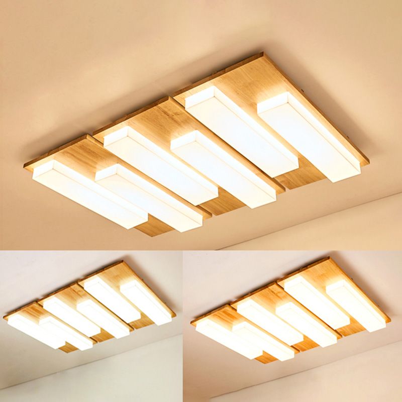 Multi-light Wooden Simplicity LED Ceiling Lamp Flush Mount Ceiling Light for Living Room