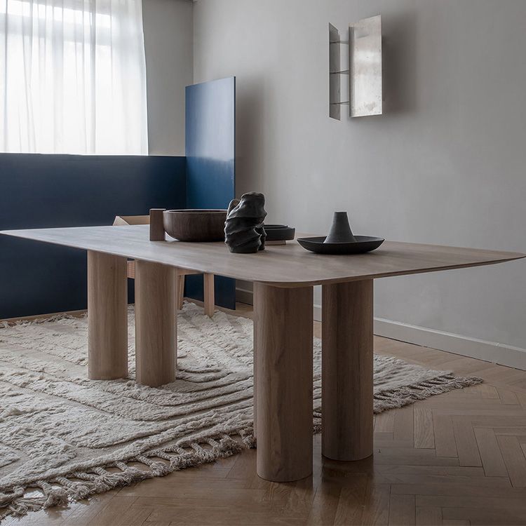 Rectangle Shape Casual Dining Table Solid Wood Fixed Table for Kitchen