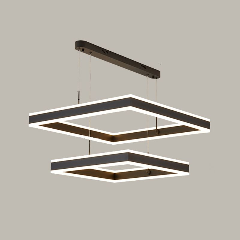 Square LED Chandelier Modern 2-Layer Hanging Pendant Lights with White Acrylic Shade