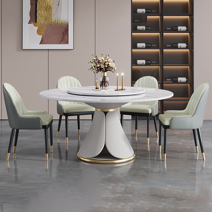 Traditional Luxury Dining Table White Round Sintered Stone Table with Pedestal Base