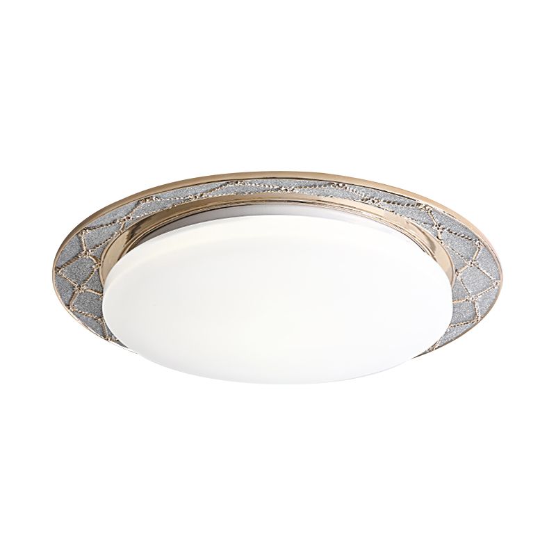 Milk Glass LED Flush Mount Lamp Vintage Beige/Silver Grey Moon-Shaped Bedroom Ceiling Mount Light Fixture