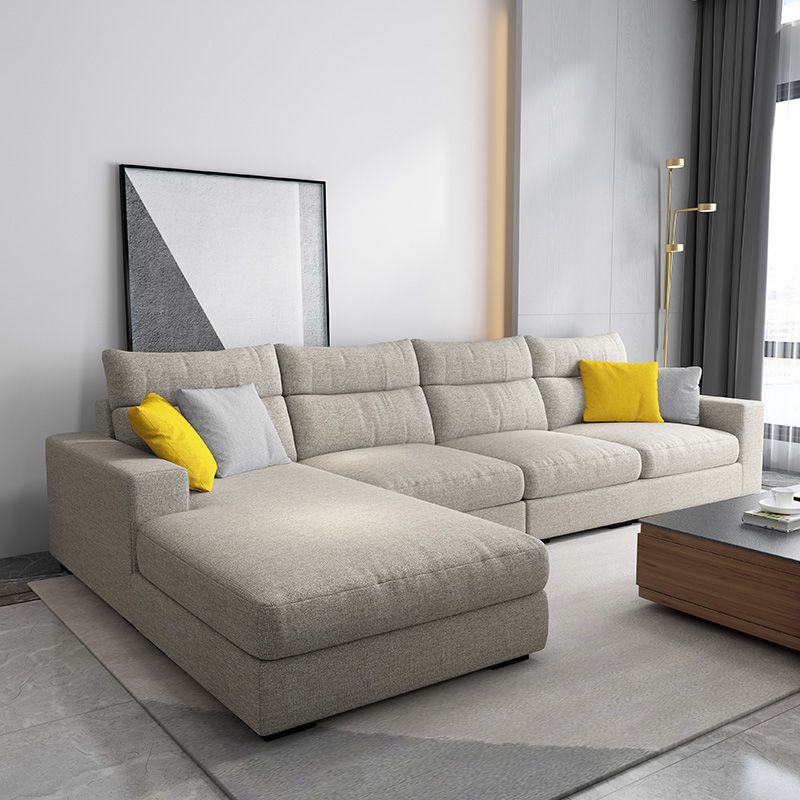 Contemporary Linen Square Arm Sofa & Chaise for Living Room