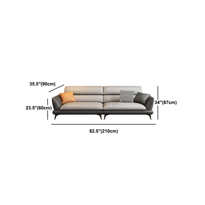 Nordic Sewn Pillow Back Sofa Faux Leather Sloped Arm Sofa for Living Room