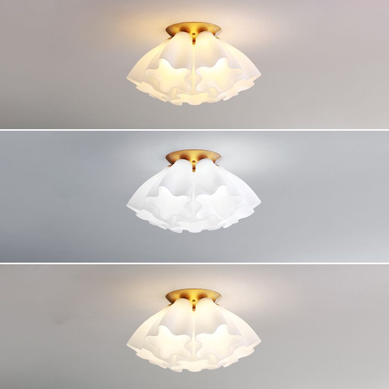 Bedroom Flush Mount Light Modern Gold Ceiling Light Fixture with Floral Glass Shade