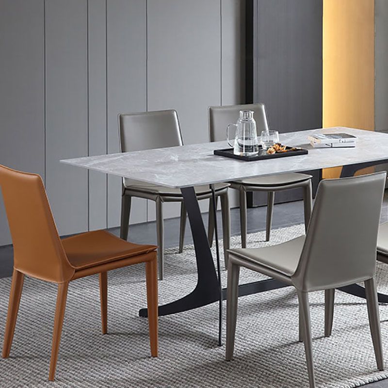 Silla sin brazos de comedor de cuero moderno, sillas de comedor de metal para uso doméstico