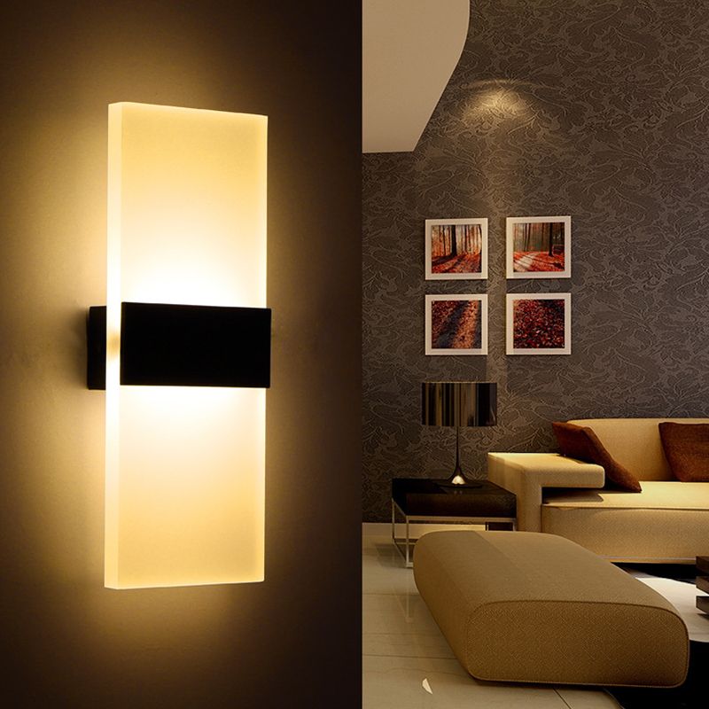 Black/White Rectangular LED Sconce Light Minimalist Acrylic Thinnest Wall Mounted Lamp in Warm/White Light, 11.5"/16" W