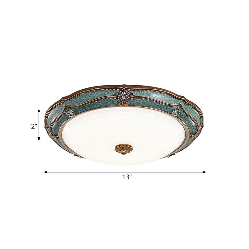 16"/19.5"/13" W LED Flower Flush Mount Lamp Traditional Green Resin Ceiling Mounted Fixture for Living Room in White Light