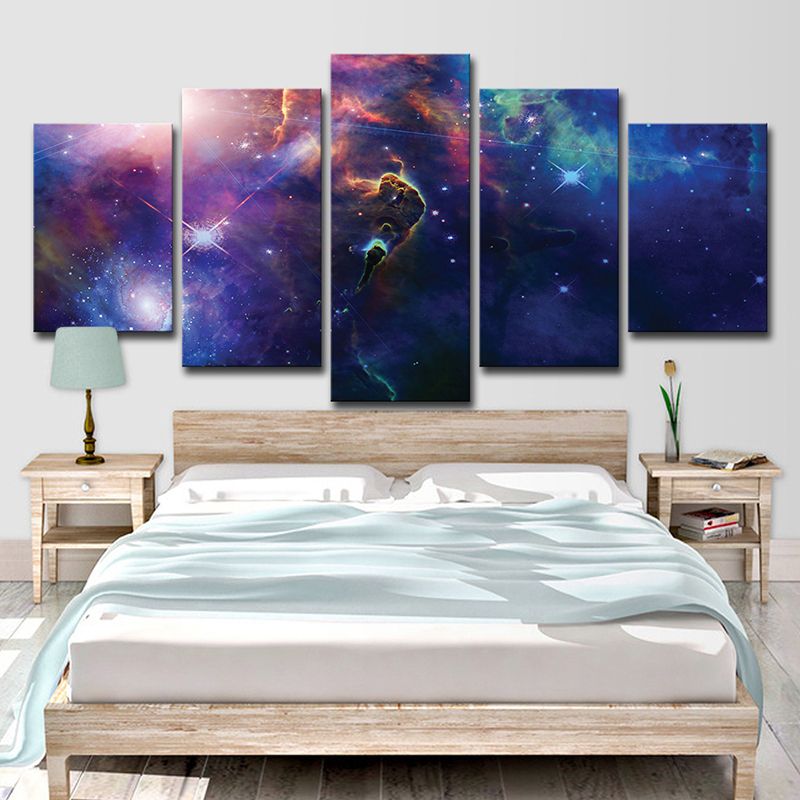 Sci-Fi Space Nebula Art Print Dark Blue Multi-Piece Canvas for Childrens Bedroom