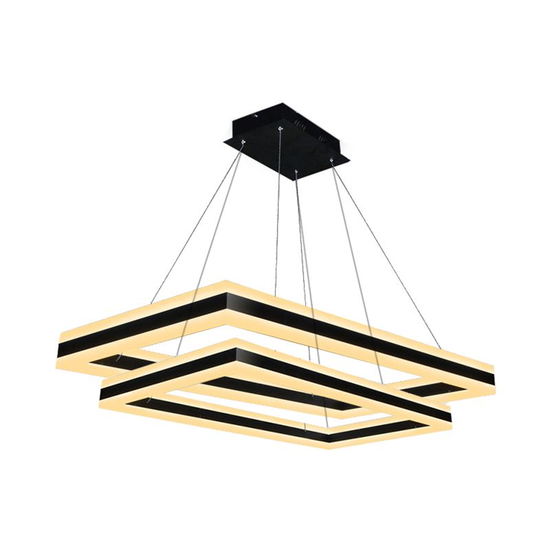 Luce del soffitto rettangolare acrilico LED moderno LED 1/2/3 light Black Candelier ciondolo in luce calda/bianca