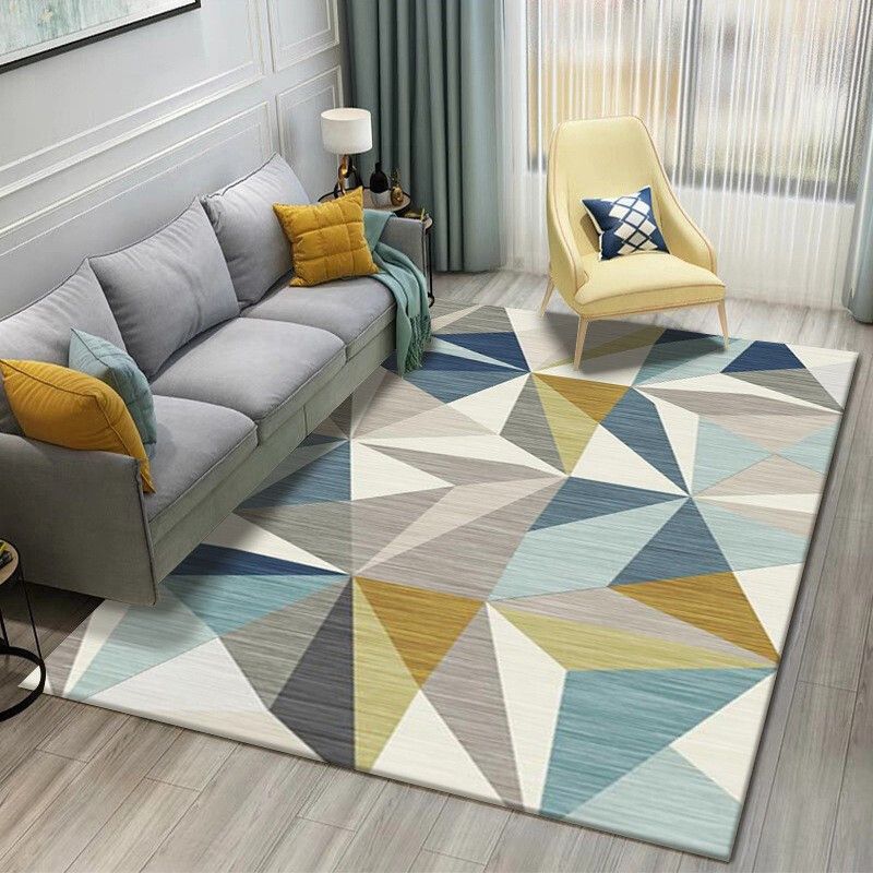 Mehrfarbiger nordischer Innenteppich, Synthetik, Farbblock, abstrakter geometrischer Teppich, rutschfest, waschbar, haustierfreundlicher Teppich für Zuhause
