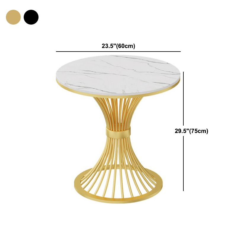 Traditional Luxury Round Dining Table Sintered Stone Top Table with Metal Pedestal