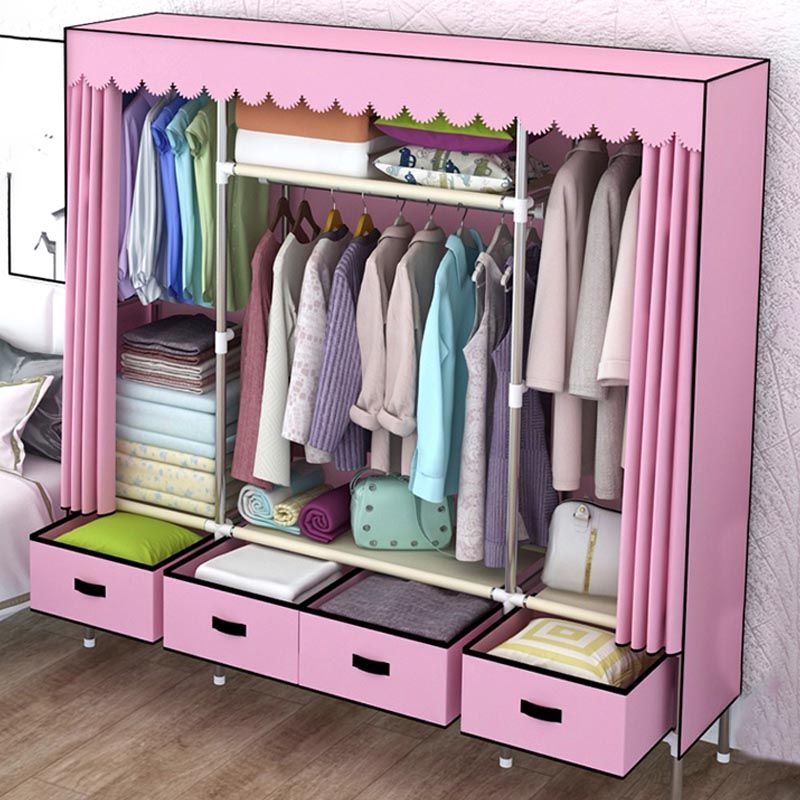 Silver Metal Frame Wardrobe Cabinet Contemporary Home Wardrobe with Drawers