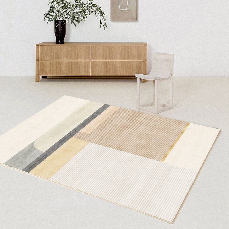 Beige Modern Rug Polyester Geometric Print Area Carpet Non-Slip Backing Rug for Home Decor