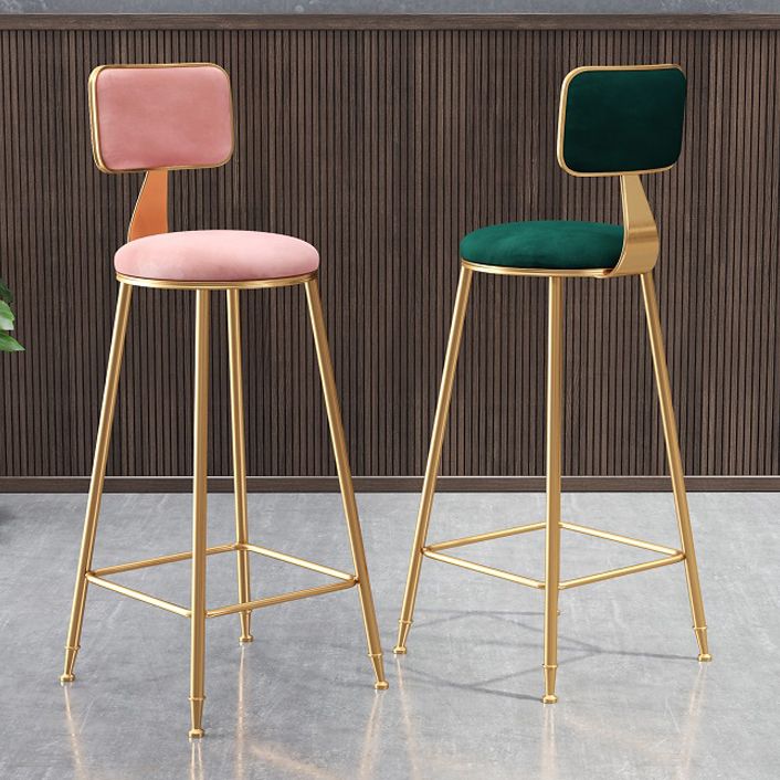 Glam Round Counter Stool Footrest Upholstered Low Back Indoor Dining Stool