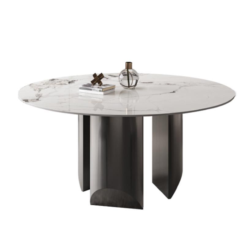 Round Dining Table Contemporary Dining Table with Stainless Steel Pedestal Base