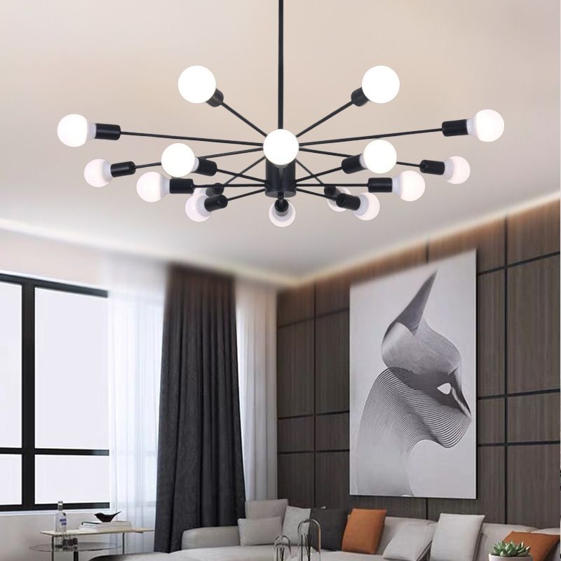 Modern Metal Bare Bulb Chandelier Light Fixtures Cafe Restaurant Hanging Chandelier
