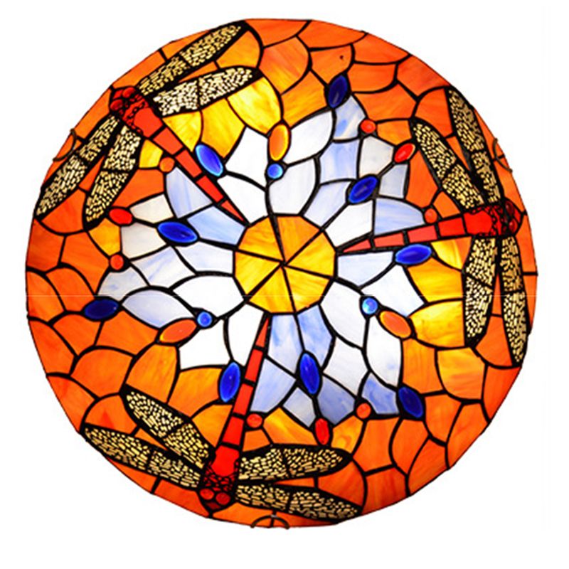 Multicolored Bowl-Shaped Flush Ceiling Light Fixture Tiffany-Style Flush Mount Ceiling Lamp