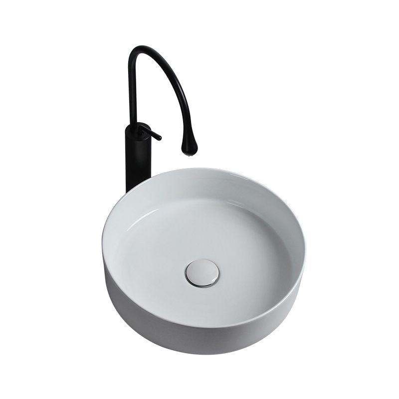 Modern White Vessel Sink Porcelain Shut-Off Valve Included Bathroom Sink