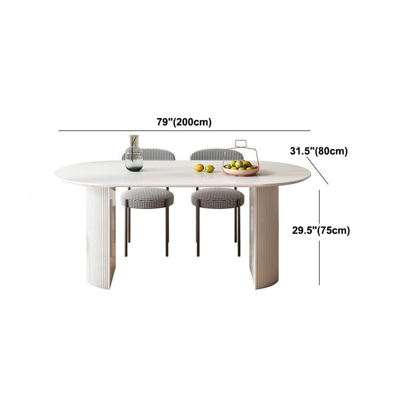 Stone Top Dining Table Modern Double Pedestal Table in White