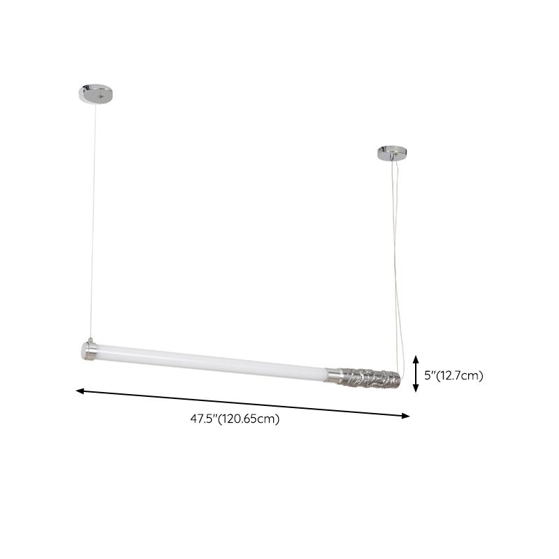 Silver Modern Metal Ceiling Light Tube Shape Island Light with Acrylic Shade for Bedroom