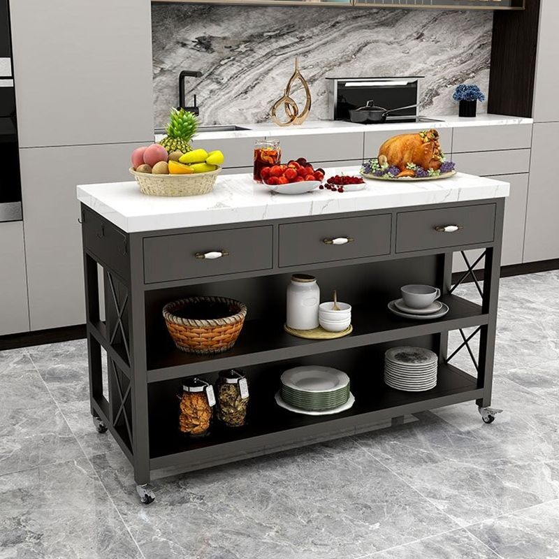 Modern Style Rolling Kitchen Cart Metal Rectangular Kitchen Island Cart with Open Storage