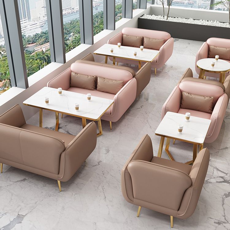 Glam Stationary Faux Leather Square Arm Living Room Stain Resistant Sofa